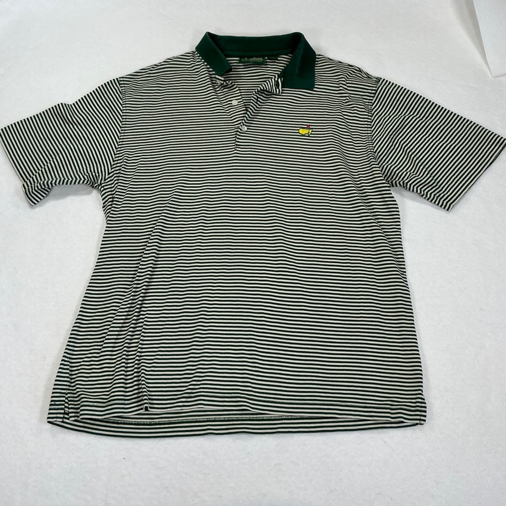 Amen Corner Masters Golf Polo Shirt Mens Large Green White Striped Pima Cotton